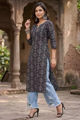 Black  pure cotton printed kurti for women