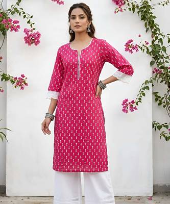Pink  pure cotton printed kurti for women 1