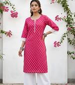 Pink  pure cotton printed kurti for women
