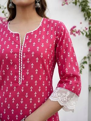 Pink  pure cotton printed kurti for women 2