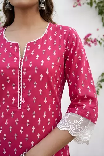 Pink  pure cotton printed kurti for women