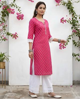 Pink  pure cotton printed kurti for women 3