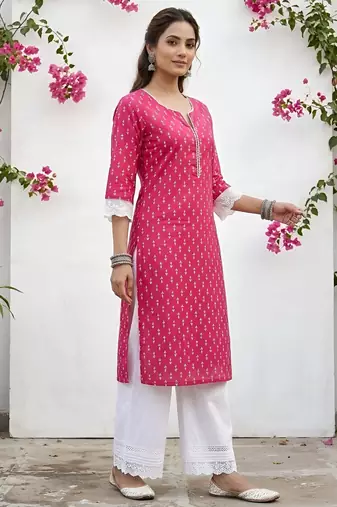 Pink  pure cotton printed kurti for women