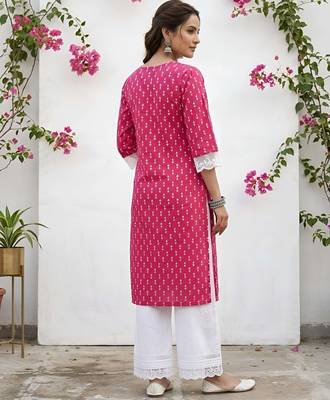 Pink  pure cotton printed kurti for women 4