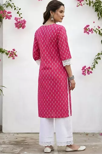 Pink  pure cotton printed kurti for women