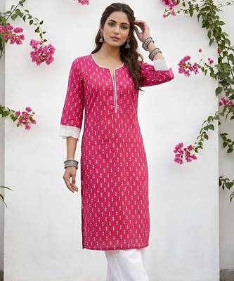 Pink  pure cotton printed kurti for women 5