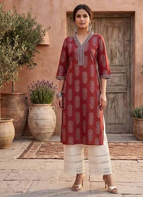 Maroon  pure cotton printed kurti for women 1