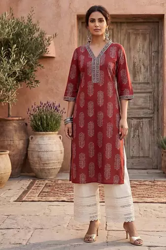 Maroon  pure cotton printed kurti for women