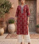 Maroon  pure cotton printed kurti for women