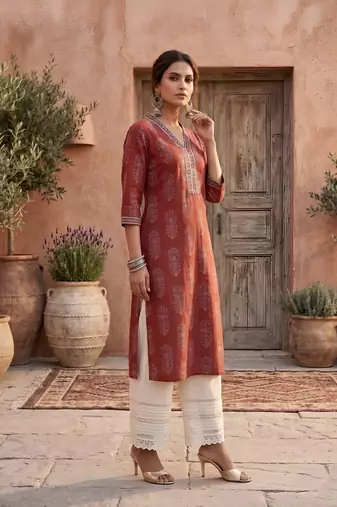 Maroon  pure cotton printed kurti for women