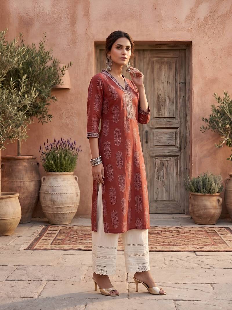 Maroon  pure cotton printed kurti for women