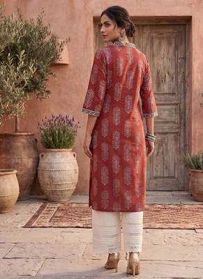 Maroon  pure cotton printed kurti for women 4