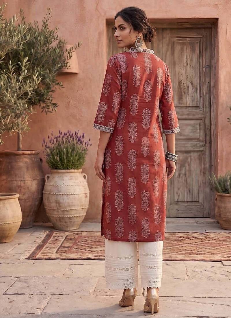 Maroon  pure cotton printed kurti for women