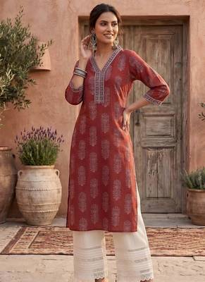 Maroon  pure cotton printed kurti for women 5