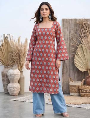 Maroon  pure cotton printed kurti for women 1