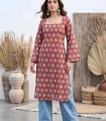 Maroon  pure cotton printed kurti for women