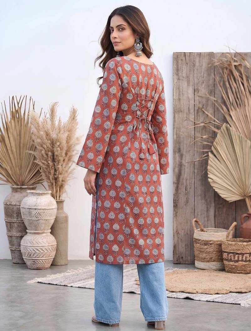 Maroon  pure cotton printed kurti for women