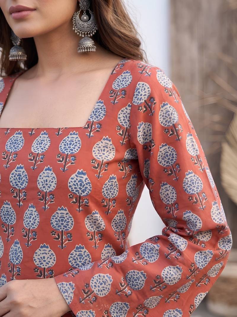 Maroon  pure cotton printed kurti for women