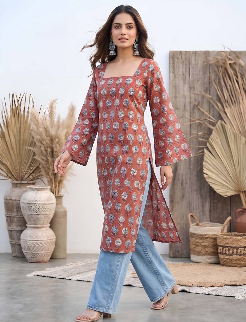 Maroon  pure cotton printed kurti for women