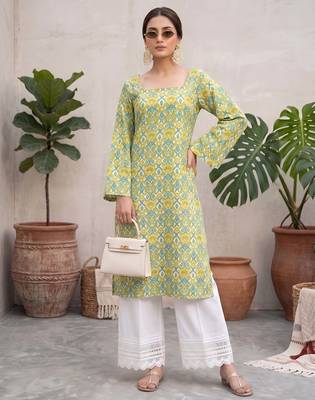 Green  pure cotton printed kurti for women 1