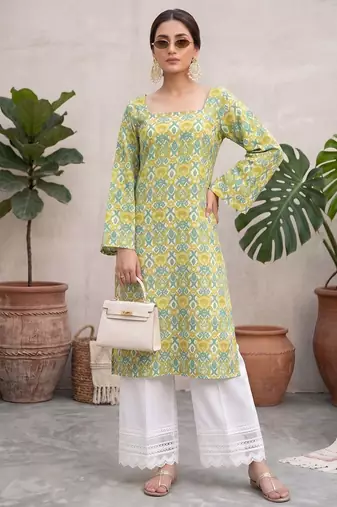 Green  pure cotton printed kurti for women