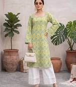 Green  pure cotton printed kurti for women