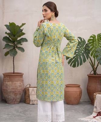 Green  pure cotton printed kurti for women 2