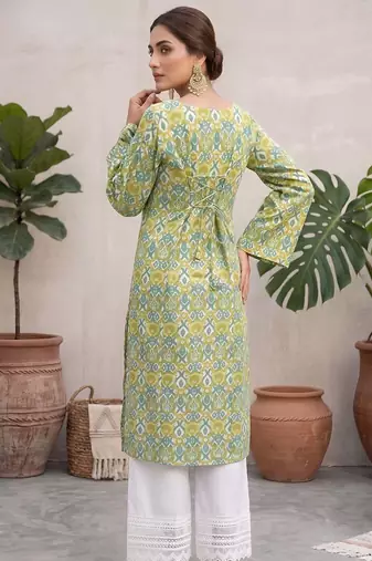 Green  pure cotton printed kurti for women