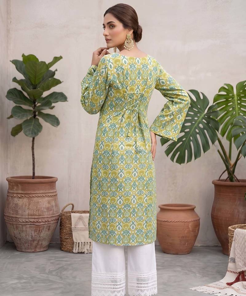 Green  pure cotton printed kurti for women