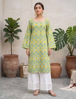 Green  pure cotton printed kurti for women 3