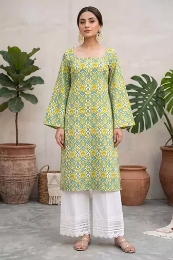 Green  pure cotton printed kurti for women