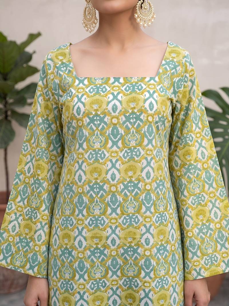 Green  pure cotton printed kurti for women