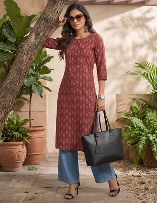 Maroon  pure cotton printed kurti for women 1