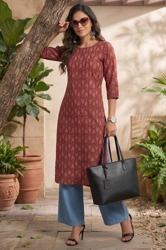 Maroon  pure cotton printed kurti for women