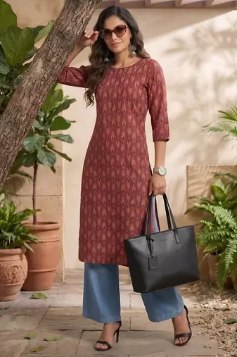 Maroon  pure cotton printed kurti for women