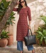 Maroon  pure cotton printed kurti for women