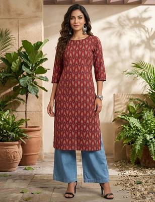 Maroon  pure cotton printed kurti for women 2