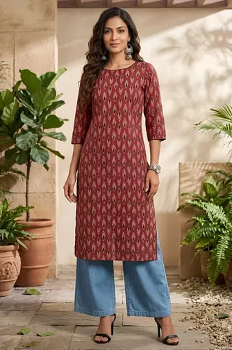 Maroon  pure cotton printed kurti for women