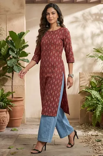 Maroon  pure cotton printed kurti for women