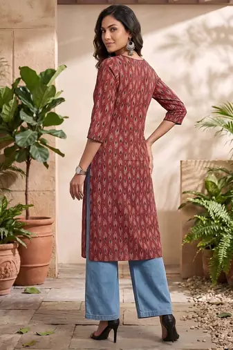 Maroon  pure cotton printed kurti for women