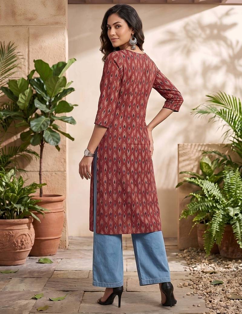 Maroon  pure cotton printed kurti for women