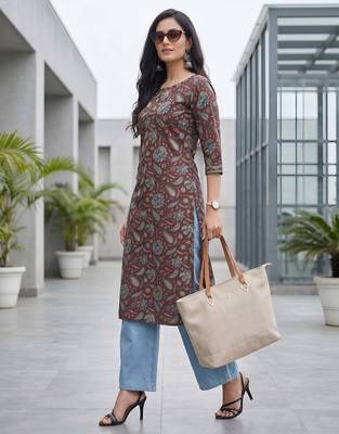 Burgundy  pure cotton printed kurti for women 1