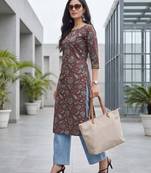 Burgundy  pure cotton printed kurti for women