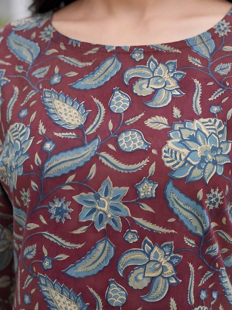 Burgundy  pure cotton printed kurti for women