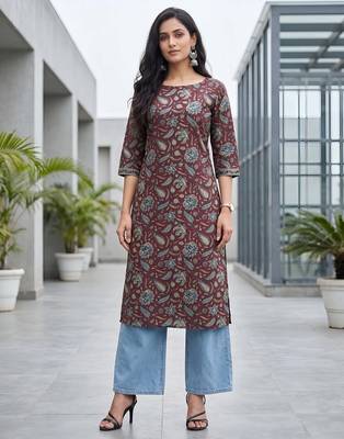 Burgundy  pure cotton printed kurti for women 3