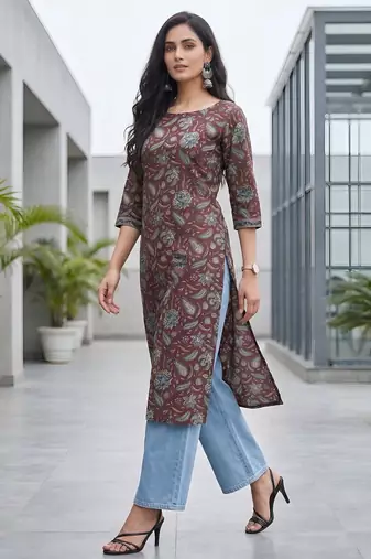 Burgundy  pure cotton printed kurti for women