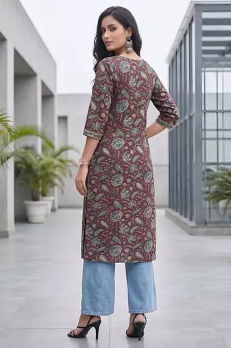 Burgundy  pure cotton printed kurti for women
