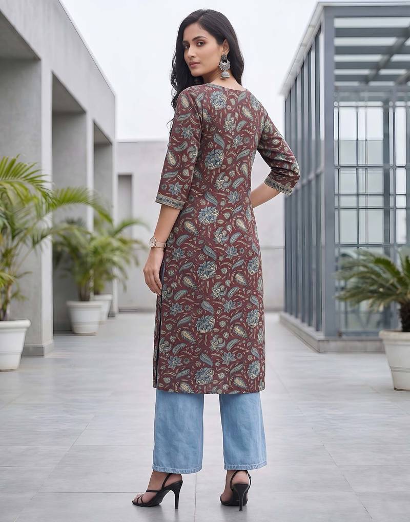 Burgundy  pure cotton printed kurti for women