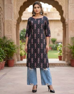 Black  pure cotton printed kurti for women 1