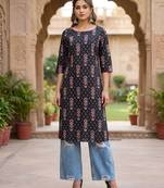 Black  pure cotton printed kurti for women